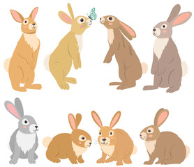 rabbit, hare set flat design , cartoon isolated vector