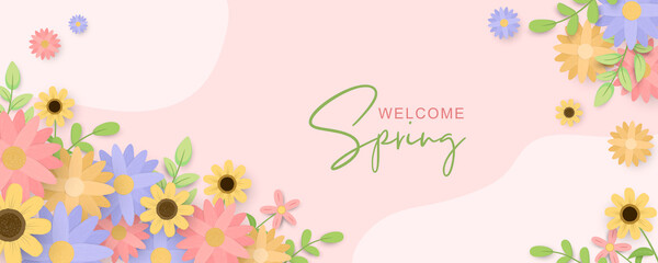 Beautiful hand drawn spring flower banner
