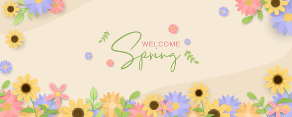 Beautiful hand drawn spring flower banner