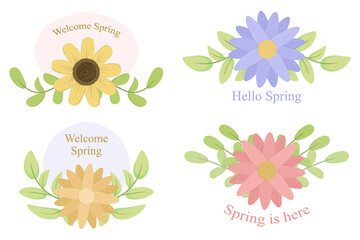 Hand drawn spring badge with leaf wreath