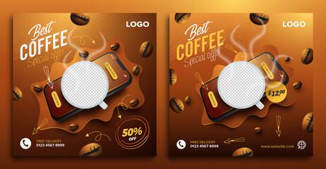 Coffee shop online menu order promotion with mobile concept for social media post template