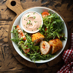 Homemade chicken rolls stuffed with cheese