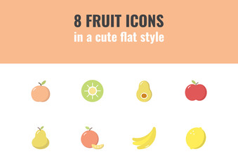 Сolourful Fruits set icons in a cute flat style