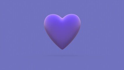 matte soft purple heart isolated on purple background. 3d illustration