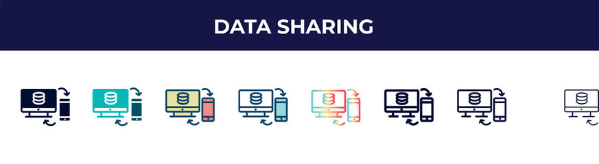 data sharing icon in 8 styles. line, filled, glyph, thin outline, colorful, stroke and gradient styles, data sharing vector sign. symbol, logo illustration. different style icons set.