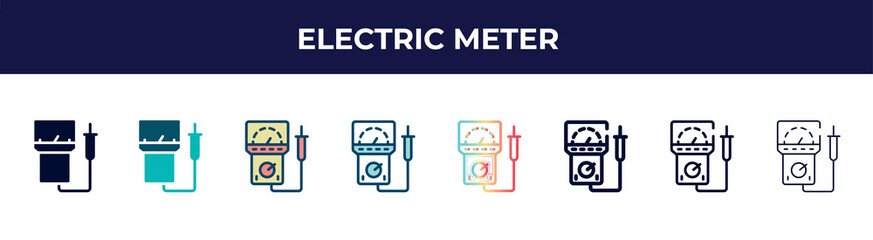 electric meter icon in 8 styles. line, filled, glyph, thin outline, colorful, stroke and gradient styles, electric meter vector sign. symbol, logo illustration. different style icons set.