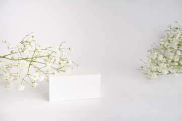 premium podium for product photo background. geometric objects on a white background.