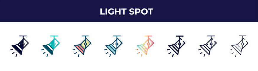 light spot icon in 8 styles. line, filled, glyph, thin outline, colorful, stroke and gradient styles, light spot vector sign. symbol, logo illustration. different style icons set.