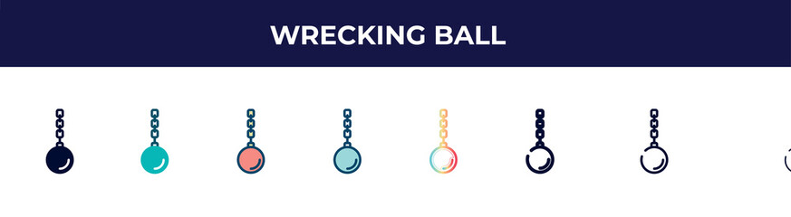 Fototapeta na wymiar wrecking ball icon in 8 styles. line, filled, glyph, thin outline, colorful, stroke and gradient styles, wrecking ball vector sign. symbol, logo illustration. different style icons set.