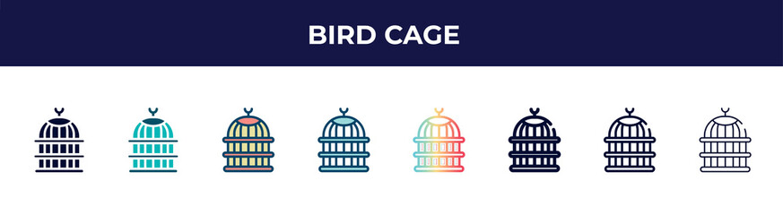 Fototapeta na wymiar bird cage icon in 8 styles. line, filled, glyph, thin outline, colorful, stroke and gradient styles, bird cage vector sign. symbol, logo illustration. different style icons set.