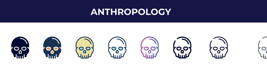 anthropology icon in 8 styles. line, filled, glyph, thin outline, colorful, stroke and gradient styles, anthropology vector sign. symbol, logo illustration. different style icons set.