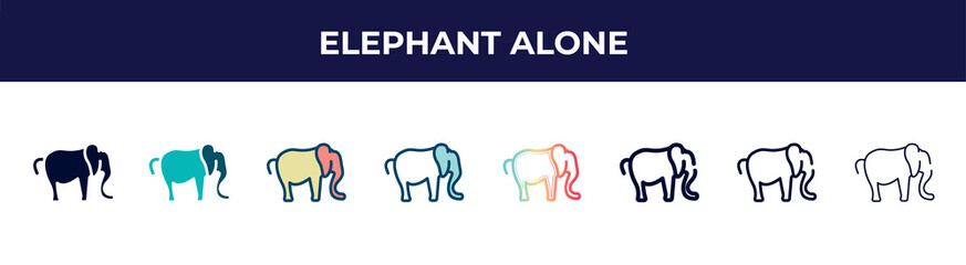 elephant alone icon in 8 styles. line, filled, glyph, thin outline, colorful, stroke and gradient styles, elephant alone vector sign. symbol, logo illustration. different style icons set.