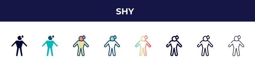 Fototapeta premium shy icon in 8 styles. line, filled, glyph, thin outline, colorful, stroke and gradient styles, shy vector sign. symbol, logo illustration. different style icons set.