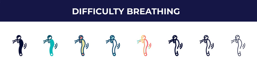 difficulty breathing icon in 8 styles. line, filled, glyph, thin outline, colorful, stroke and gradient styles, difficulty breathing vector sign. symbol, logo illustration. different style icons