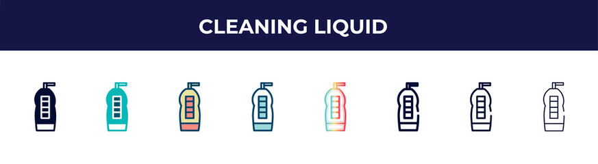 cleaning liquid icon in 8 styles. line, filled, glyph, thin outline, colorful, stroke and gradient styles, cleaning liquid vector sign. symbol, logo illustration. different style icons set.