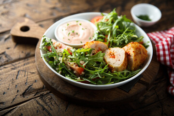 Homemade chicken rolls stuffed with cheese