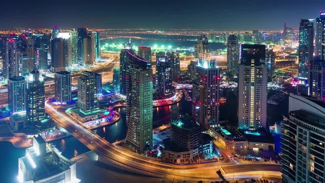 dubai marina roof top construction city panorama 4k timelapse uae