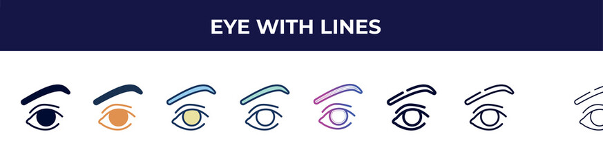 eye with lines icon in 8 styles. line, filled, glyph, thin outline, colorful, stroke and gradient styles, eye with lines vector sign. symbol, logo illustration. different style icons set.