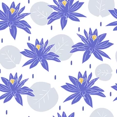 Foto op Plexiglas Pantone 2022 very peri leuke kleurrijke trendy naadloze vectorpatroonillustratie met mooie zeer peri-lotusbladeren en bloemen op witte achtergrond