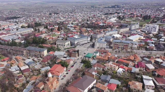 Scenic cityscape of town Telavi in Alazani river plain, Georgia 