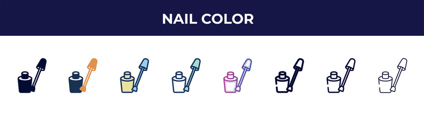 nail color icon in 8 styles. line, filled, glyph, thin outline, colorful, stroke and gradient styles, nail color vector sign. symbol, logo illustration. different style icons set.