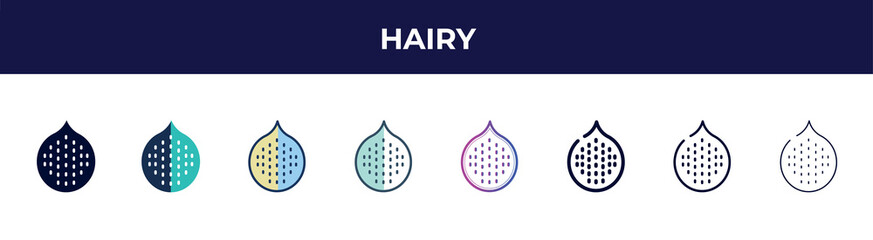 hairy icon in 8 styles. line, filled, glyph, thin outline, colorful, stroke and gradient styles, hairy vector sign. symbol, logo illustration. different style icons set.