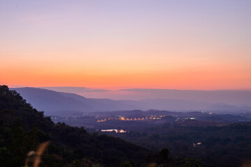 Twilight sky with Silhouette mountain at khao yai national park.