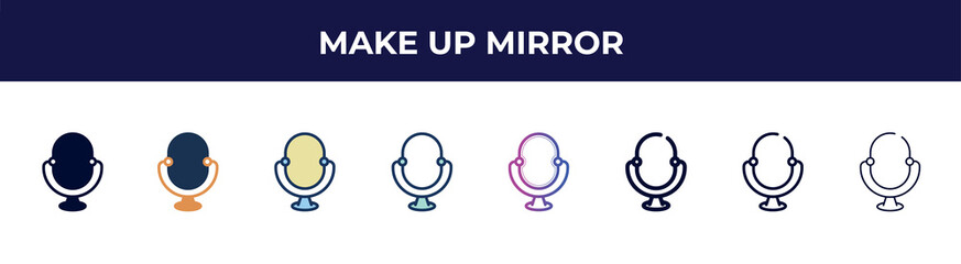 make up mirror icon in 8 styles. line, filled, glyph, thin outline, colorful, stroke and gradient styles, make up mirror vector sign. symbol, logo illustration. different style icons set.
