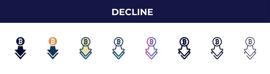 Fototapeta premium decline icon in 8 styles. line, filled, glyph, thin outline, colorful, stroke and gradient styles, decline vector sign. symbol, logo illustration. different style icons set.