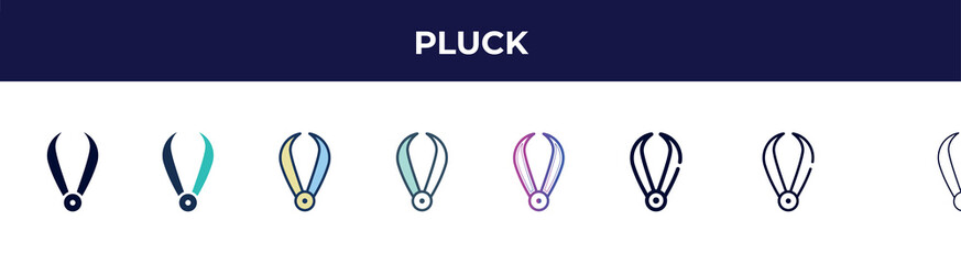 pluck icon in 8 styles. line, filled, glyph, thin outline, colorful, stroke and gradient styles, pluck vector sign. symbol, logo illustration. different style icons set.