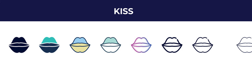 kiss icon in 8 styles. line, filled, glyph, thin outline, colorful, stroke and gradient styles, kiss vector sign. symbol, logo illustration. different style icons set.