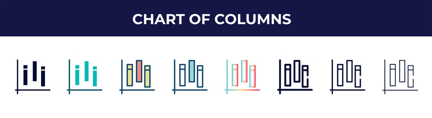 chart of columns icon in 8 styles. line, filled, glyph, thin outline, colorful, stroke and gradient styles, chart of columns vector sign. symbol, logo illustration. different style icons set.