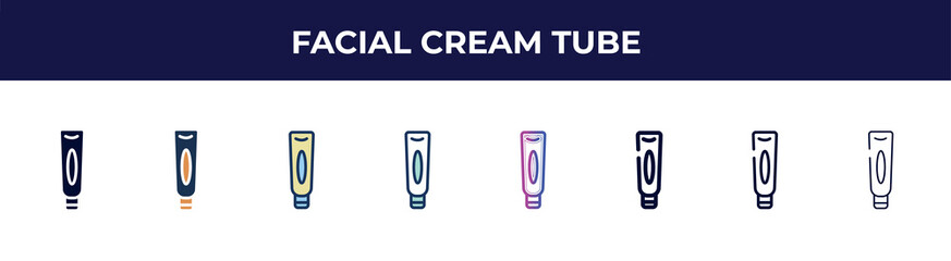 facial cream tube icon in 8 styles. line, filled, glyph, thin outline, colorful, stroke and gradient styles, facial cream tube vector sign. symbol, logo illustration. different style icons set.