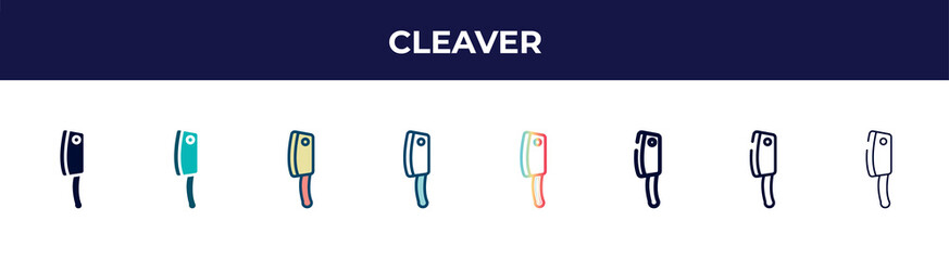 cleaver icon in 8 styles. line, filled, glyph, thin outline, colorful, stroke and gradient styles, cleaver vector sign. symbol, logo illustration. different style icons set.