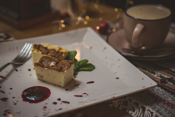 Traditional Georgian sweets and desserts with hazelnuts, walnuts, grape juice, honey, chocolate. Baklava, nakhini, churchkhela. Fresh fruits and candied fruits. Traditional Turkish coffee.