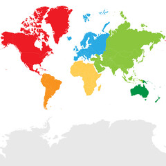 Fototapeta na wymiar Colorful political map World continents.