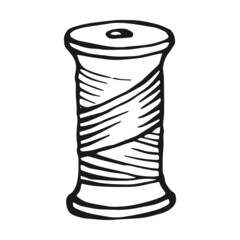 Bobbins with threads for sewing. Hand drawn illustration converted to vector.