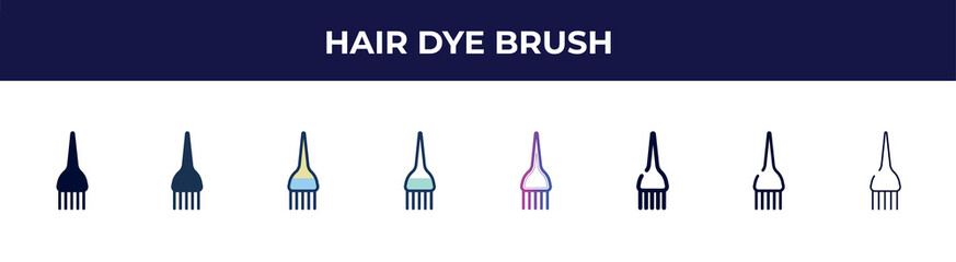 hair dye brush icon in 8 styles. line, filled, glyph, thin outline, colorful, stroke and gradient styles, hair dye brush vector sign. symbol, logo illustration. different style icons set.