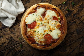 Homemade pepperoni pizza with cheese