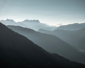 mountains in the fog