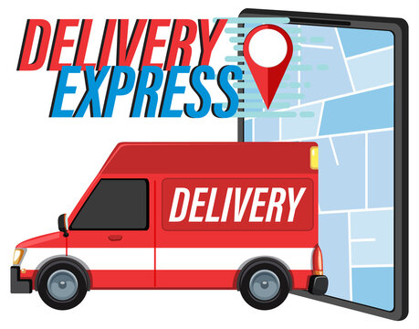 Delivery Express logotype with panel van and smartphone
