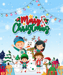 Merry Christmas poster with happy family