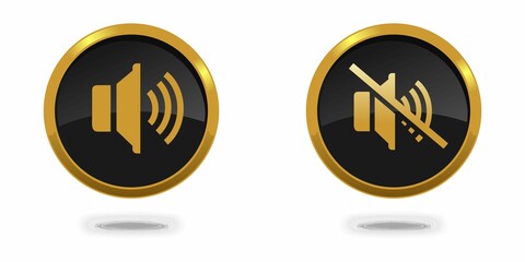Luxury gold Audio voice recording on off mute vector icon 