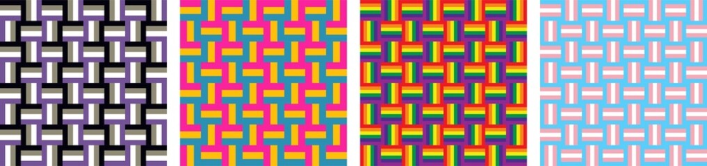 Set of 4 lgbt vector seamless patterns. Illustration with rainbow, asexual, pansexual and transgender flags for Pride Month