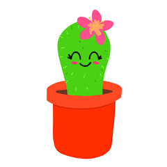 The icon is a portrait of a funny cactus in a cartoon style. Vector illustration isolated on a white background. EPS10.
