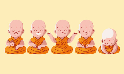 set buddhist monks - obrazy, fototapety, plakaty
