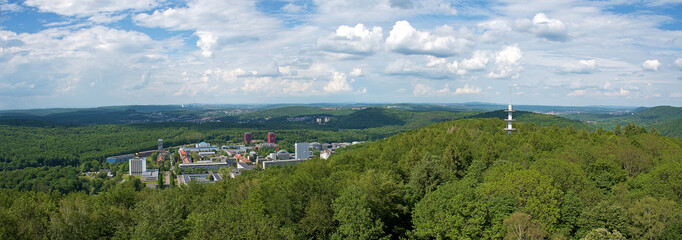 Blick vom Schwarzenbergturm im Stadtwald auf das Universitätsgelände Saarbrücken , Campus,...