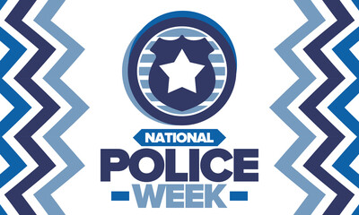 National Police Week. Celebrated annual in May. In honor of the United States police hero. Police badge and star. Officers Memorial Day. American patriotic design. Vector poster, creative illustration