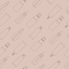 Cosmetic bottles seamless pattern. Organic cosmetics background. 