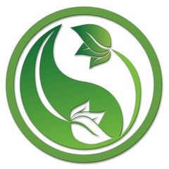 Yin Yang symbol with leaves - abstract ecology logo isolated on white background - 3D Illustration